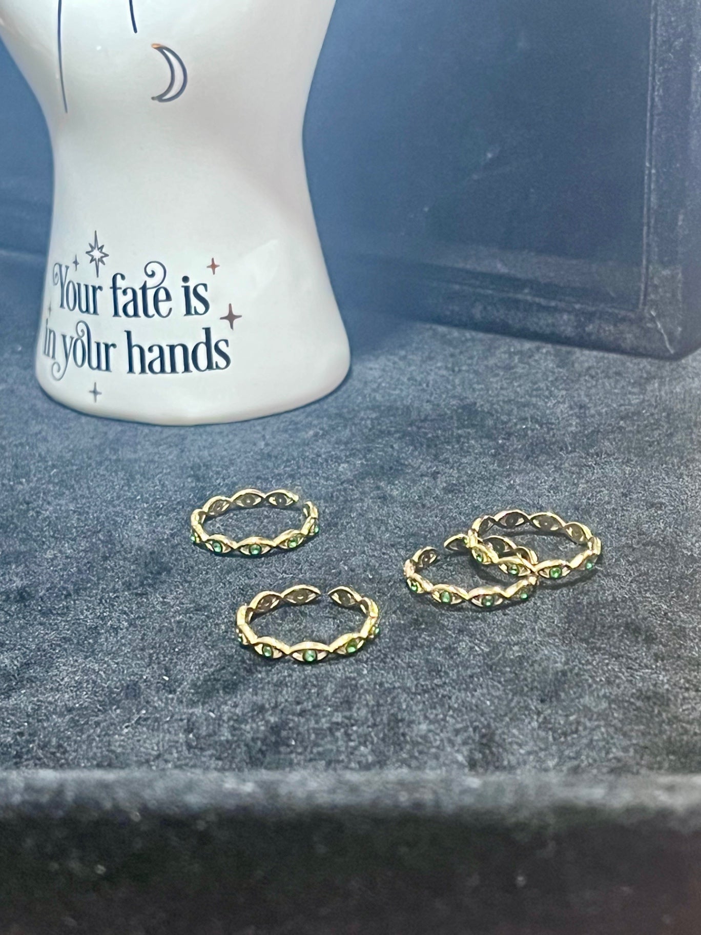 Gold Green Crystal Eye Stacker Ring