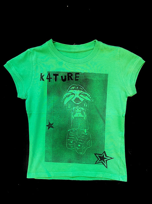 K4TURE green baby tee with cartoon Katy