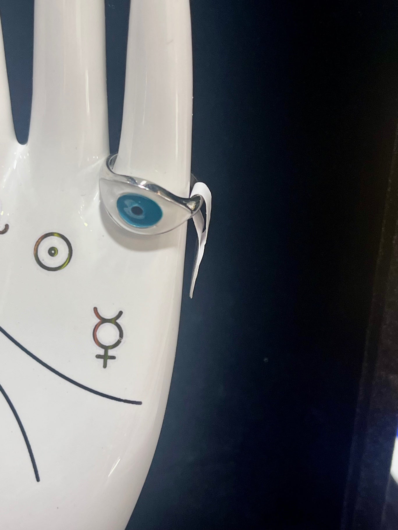 White Silver Eye Ring Size 18