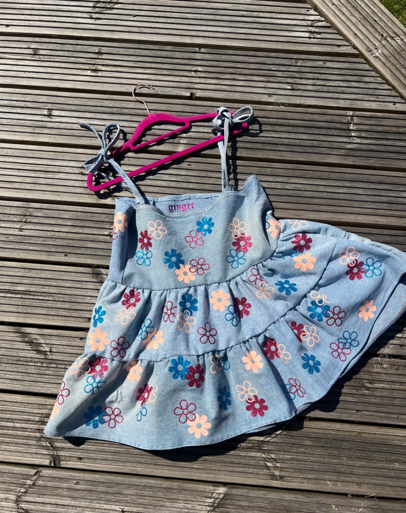 Denim flower up-cycled dress