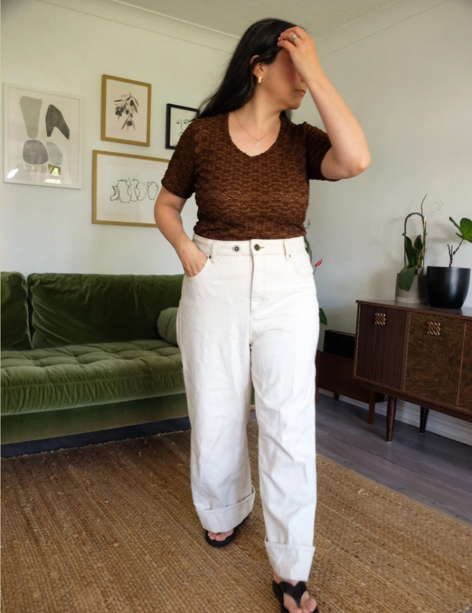 Brown Lace Detail Top