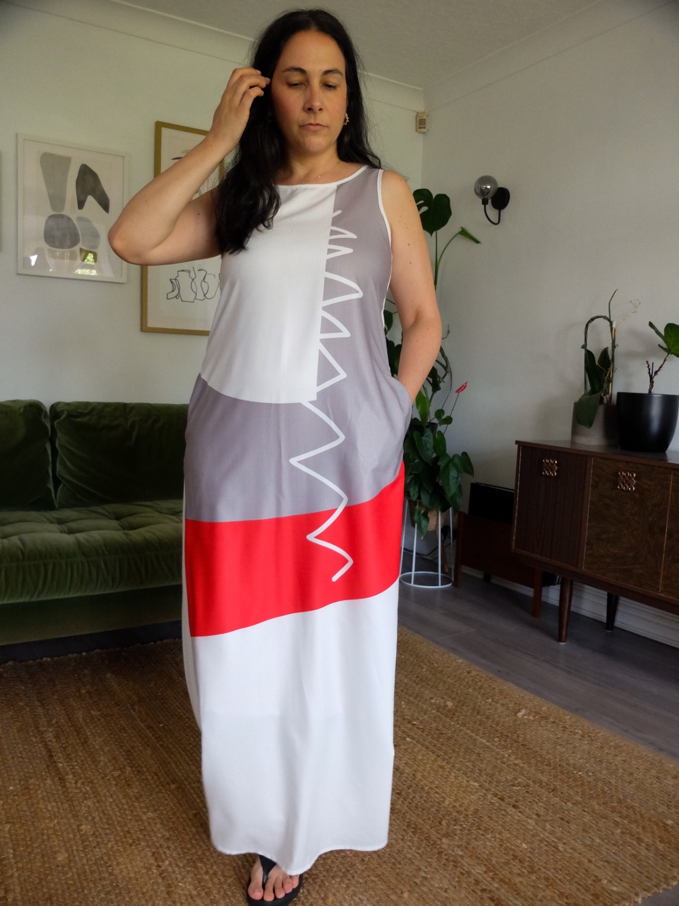 White and Red Maxi Dress