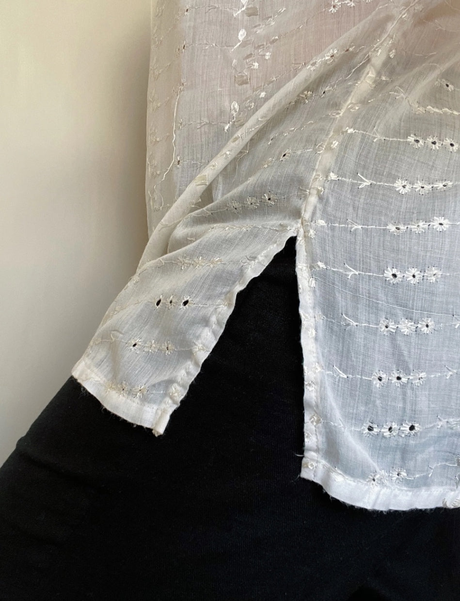 White Cotton Embroidered Top