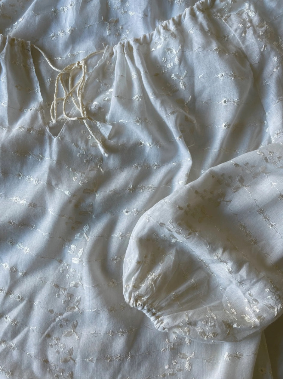 White Cotton Embroidered Top