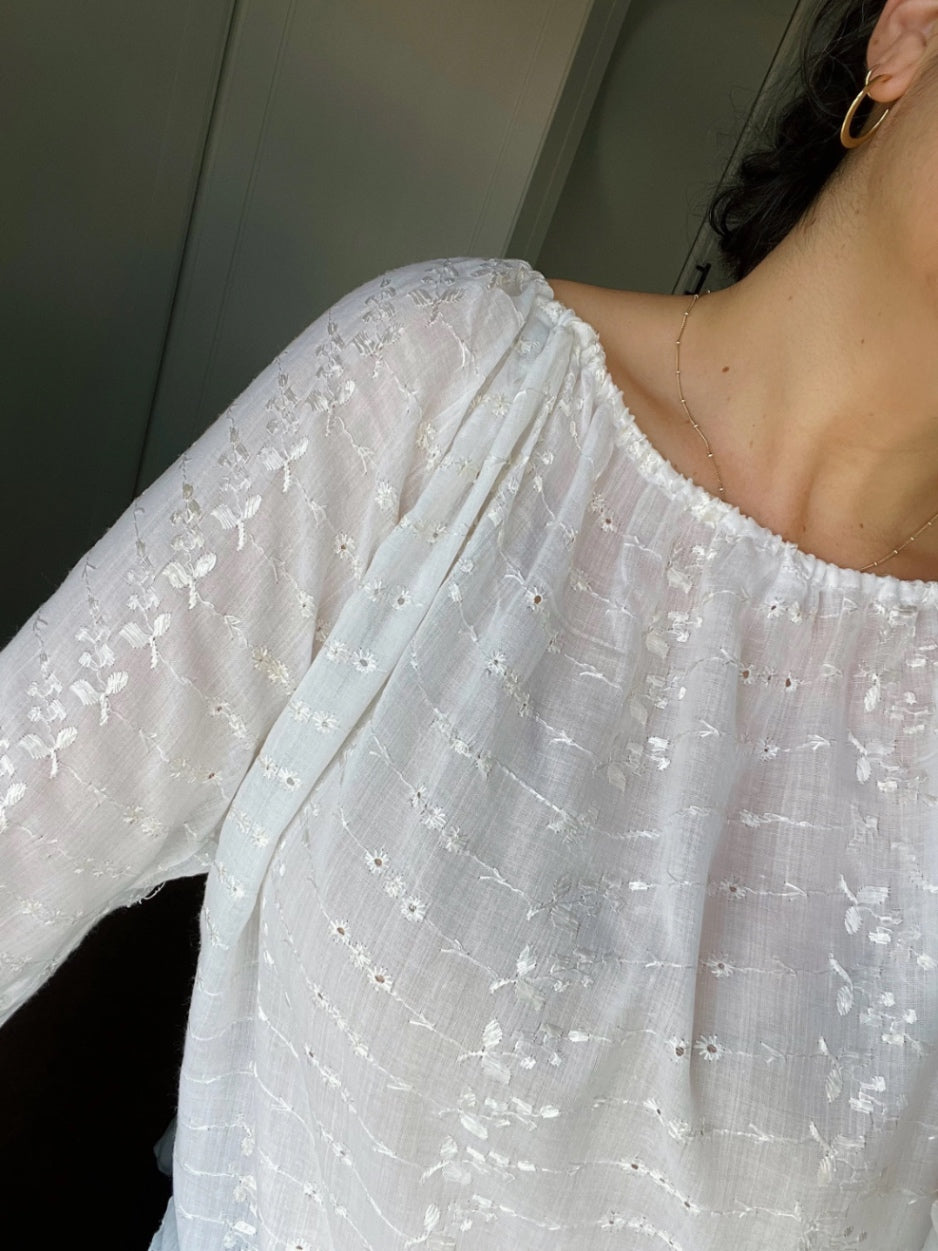 White Cotton Embroidered Top