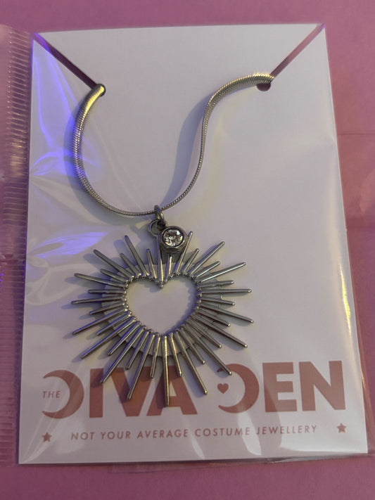 Sunburst Heart pendant necklace with crystal pendant