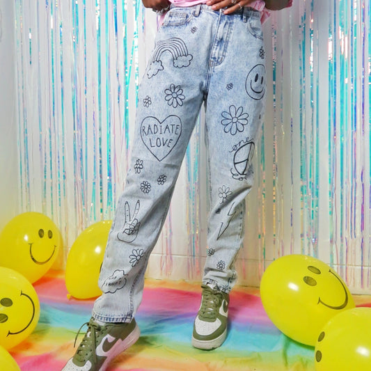 Hippie Heart hand-painted jeans