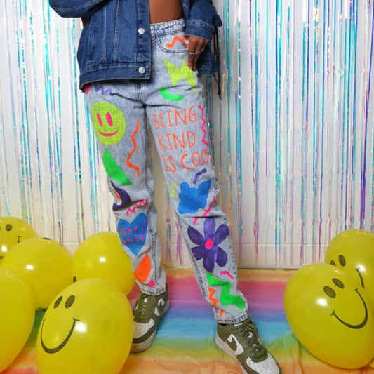 Bright Side jeans - hand-painted