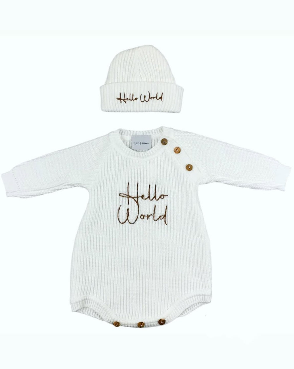 0-3m White Hello World Romper And Matching Hat