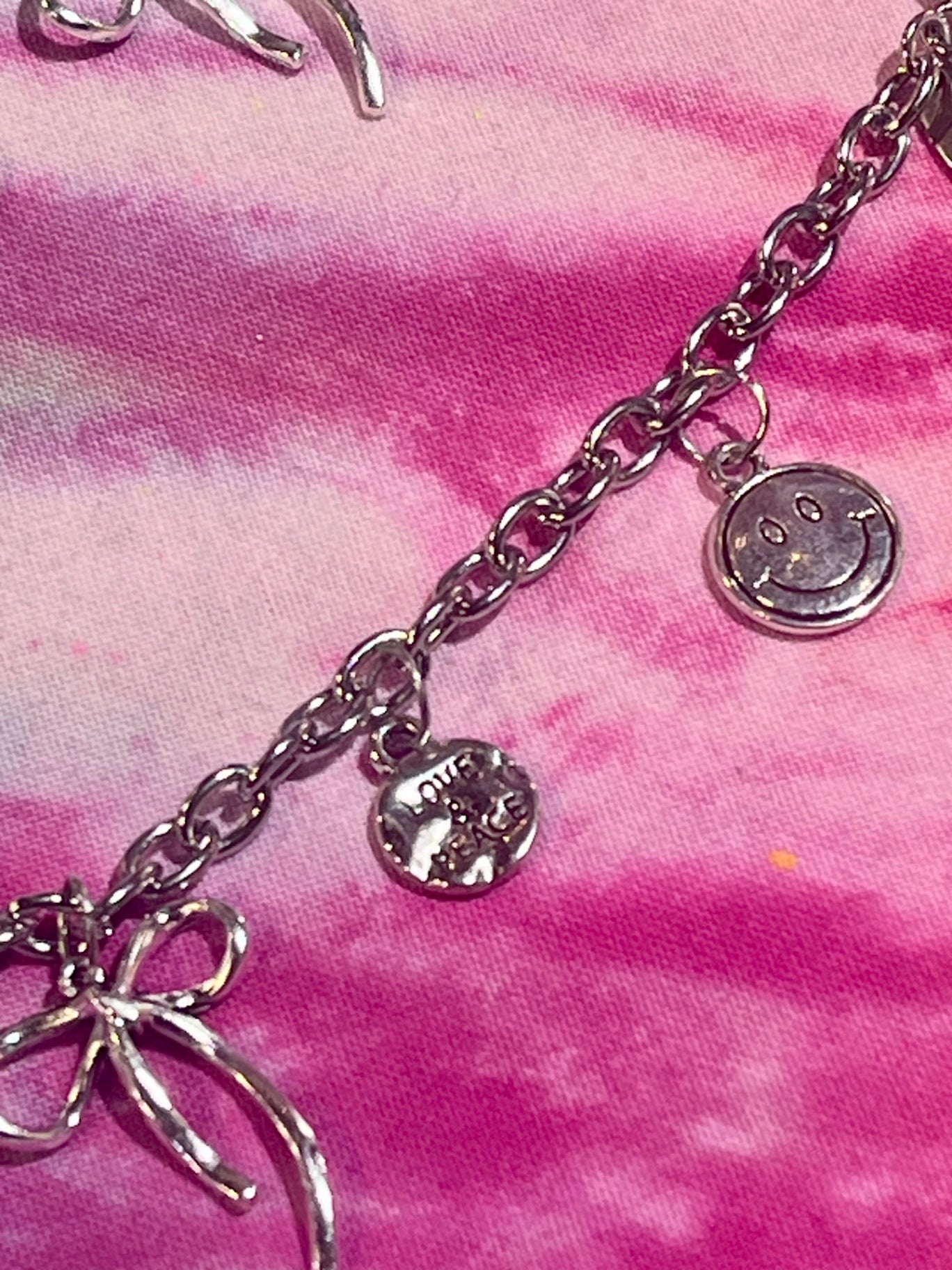 Silver T-Bar Bow Charm Bracelet