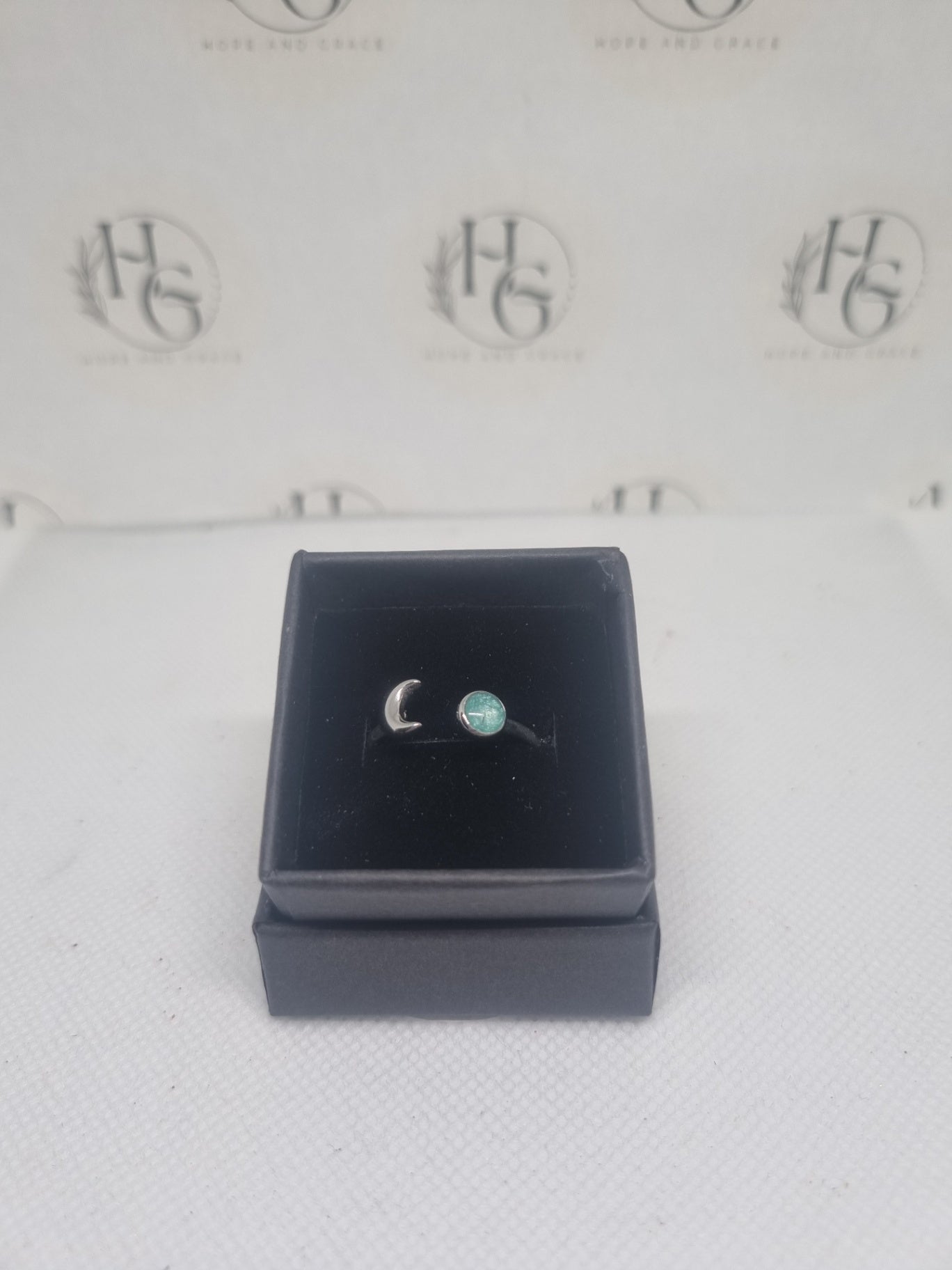 Crescent moon ring with Blue stone