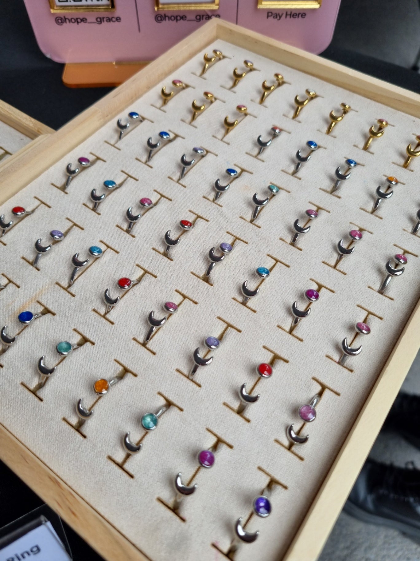 Crescent moon ring with Blue stone