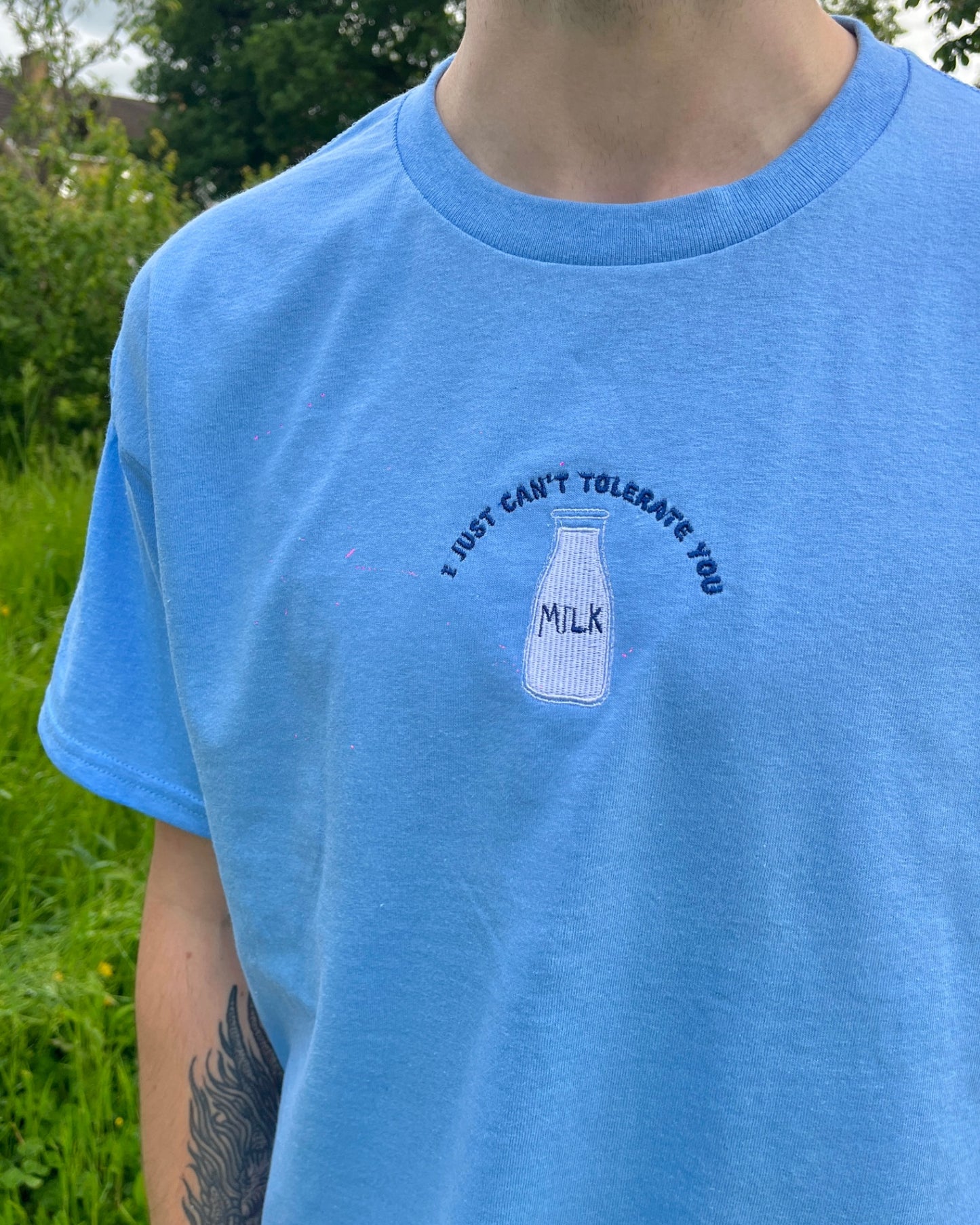 Unisex Can't Tolerate Milk Embroidered T-Shirt - Large