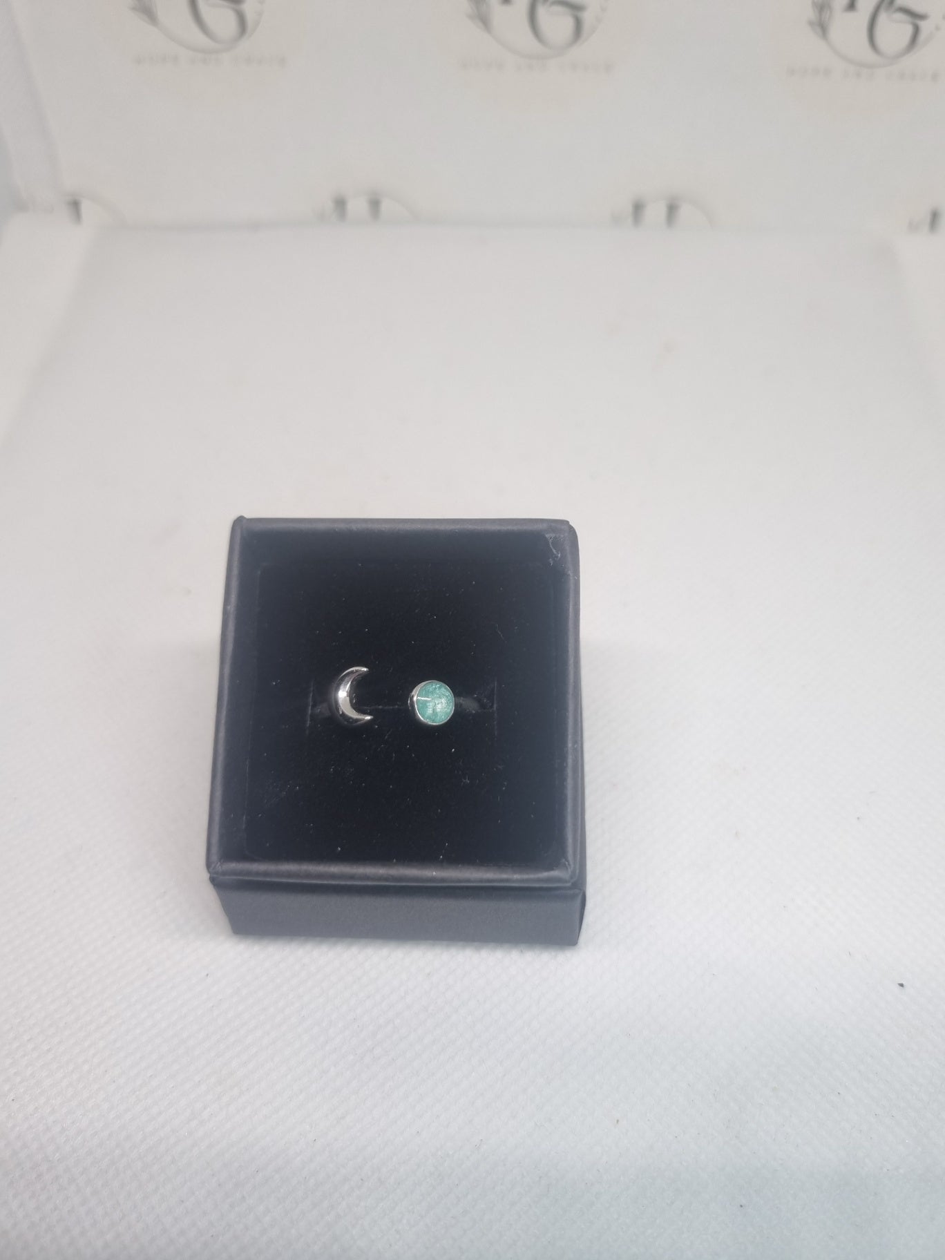 Adjustable cresent moon ring with turquoise stone