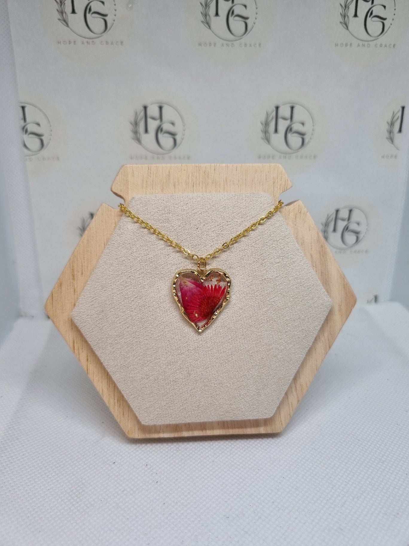 Real flower heart necklace