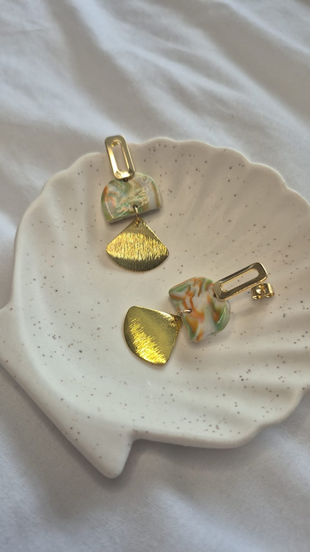 Green, Orange and Gold 3-tiered earrings