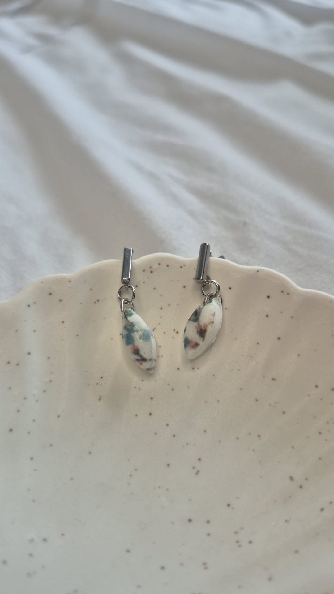 Floral Pattern Silver Bar Earrings