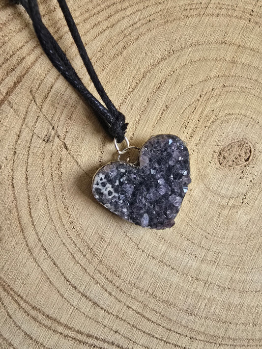 Raw amethyst heart necklace