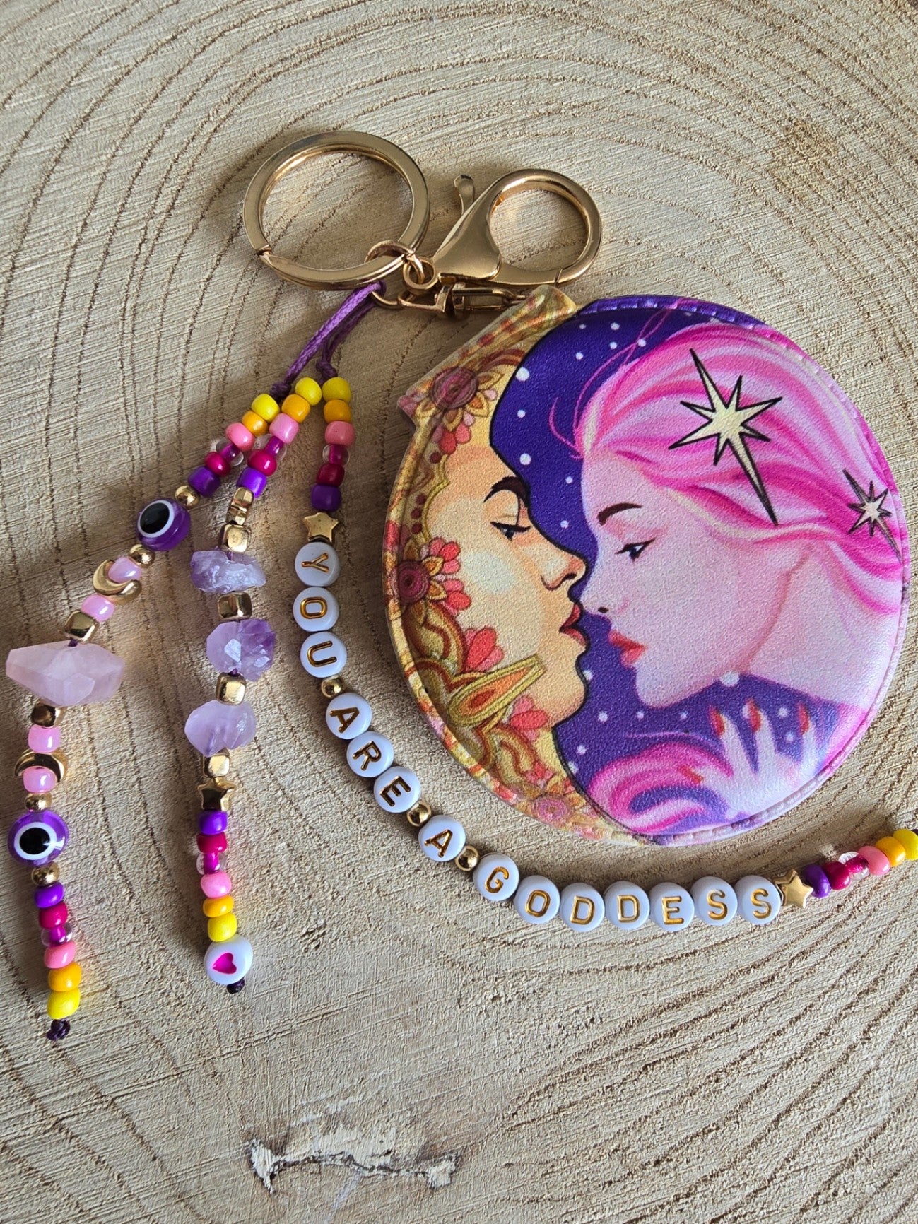 Goddess crystal mirror bag charm