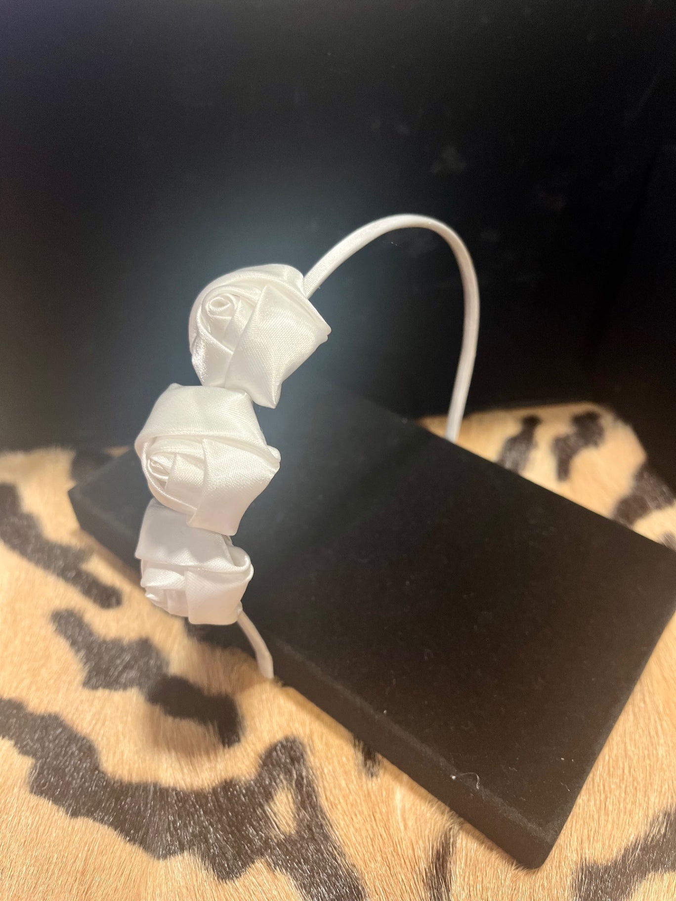 Satin Rose Headband White