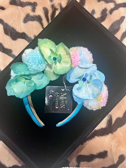 Orchid Pom Pom Blue Headband