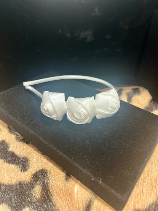 Satin Rose Headband White