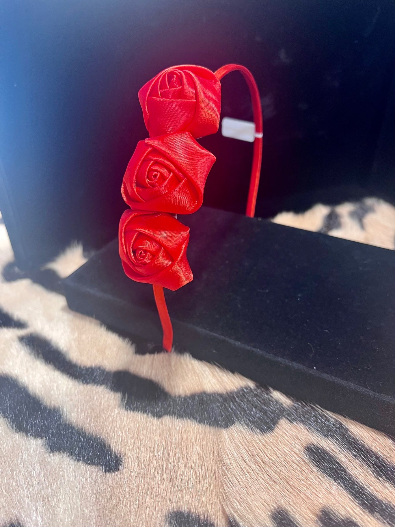 Satin Rose Headband Red