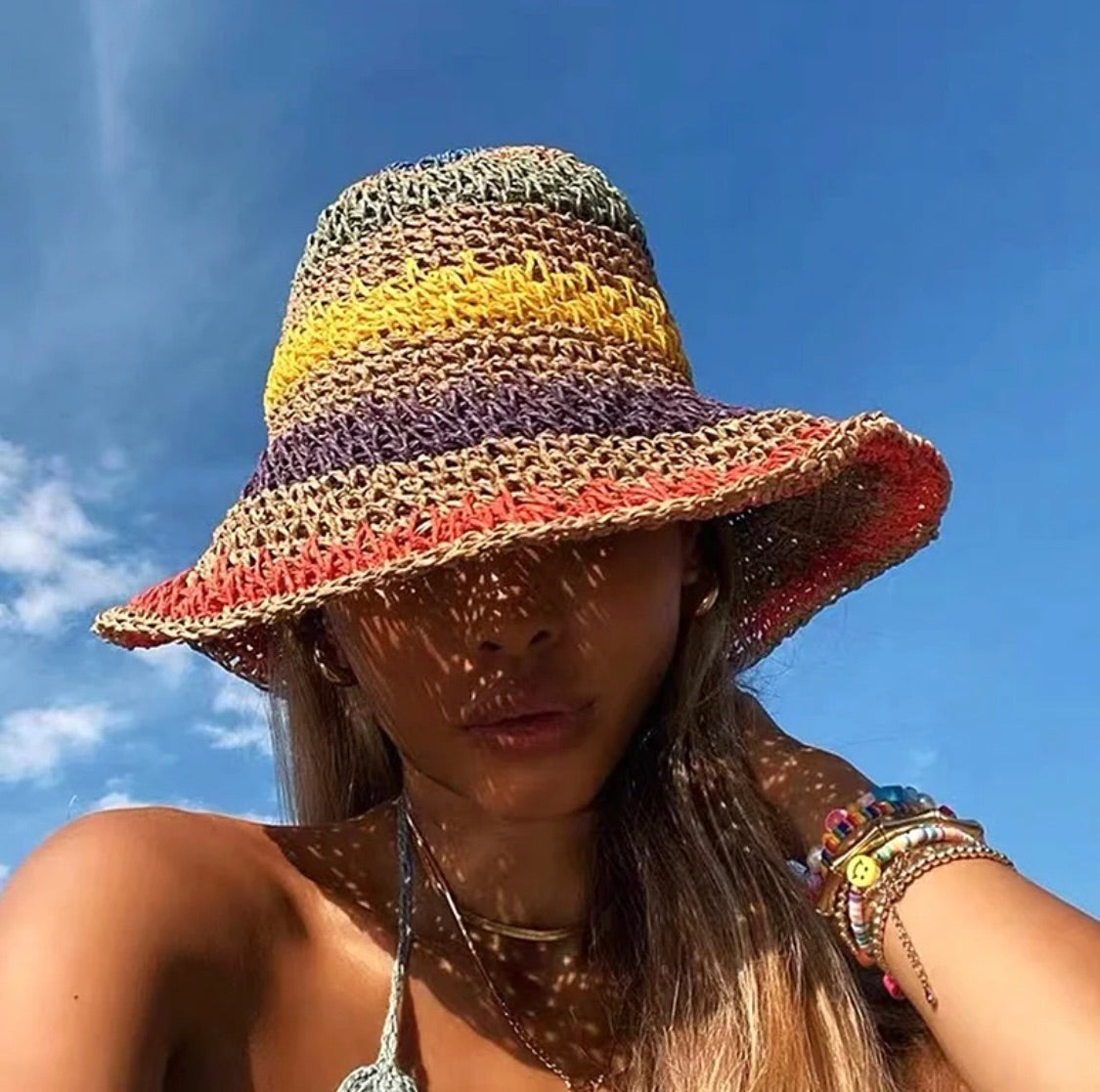 Rainbow Straw Bucket hat
