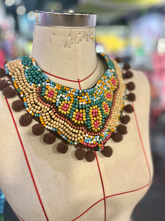 Pom Pom Rainbow Bib Necklace