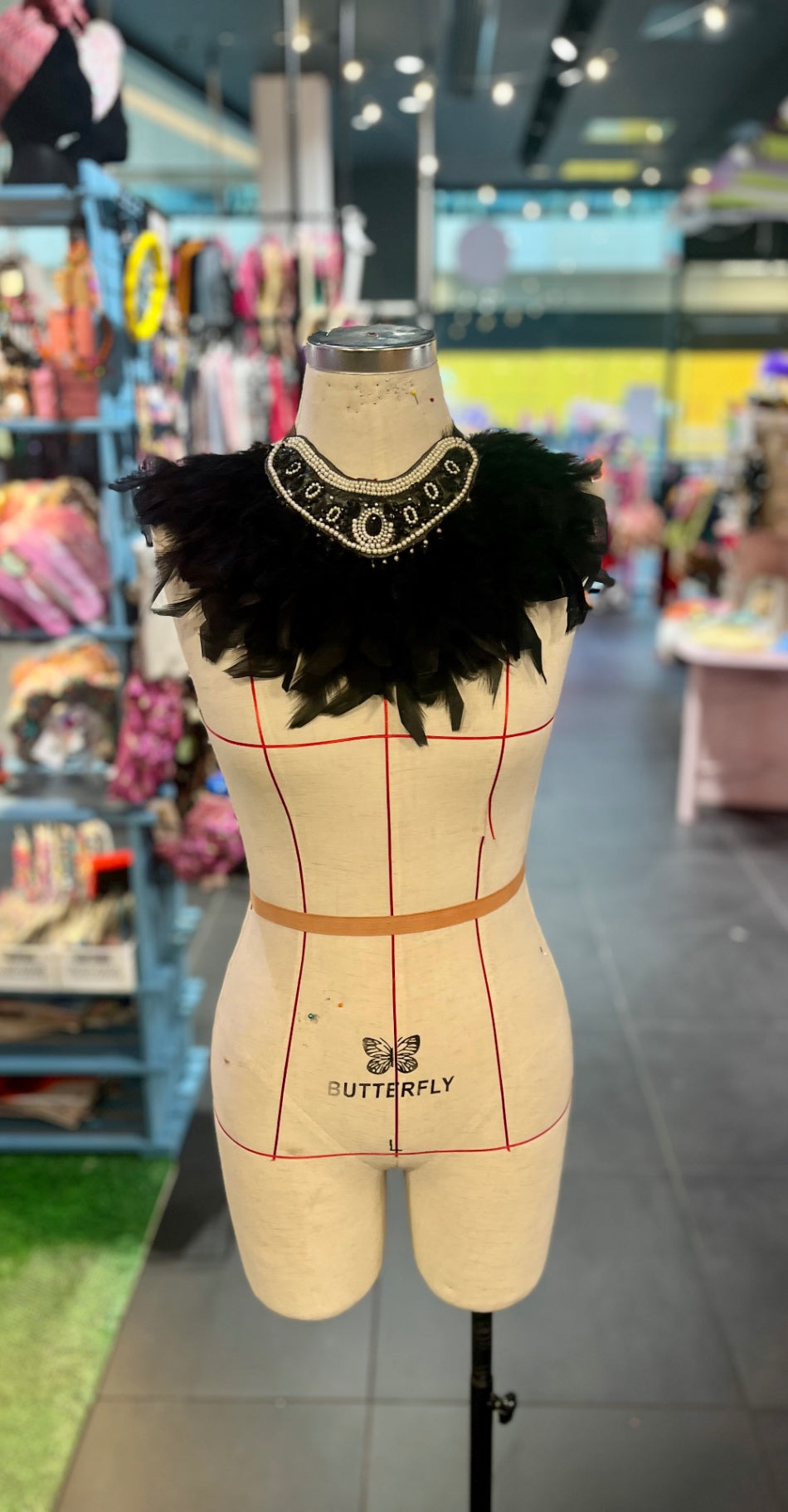 Black Feathered Bead Bib Necklace