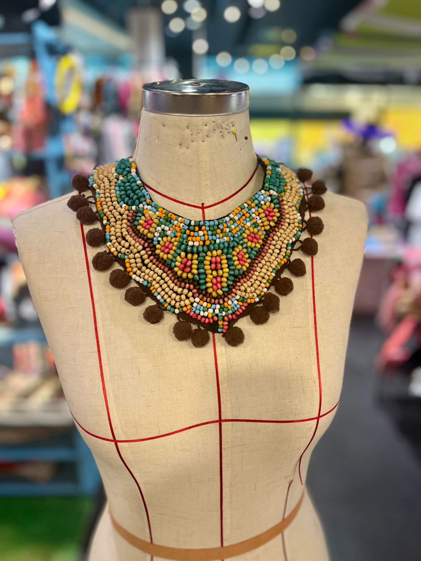 Pom Pom Rainbow Bib Necklace