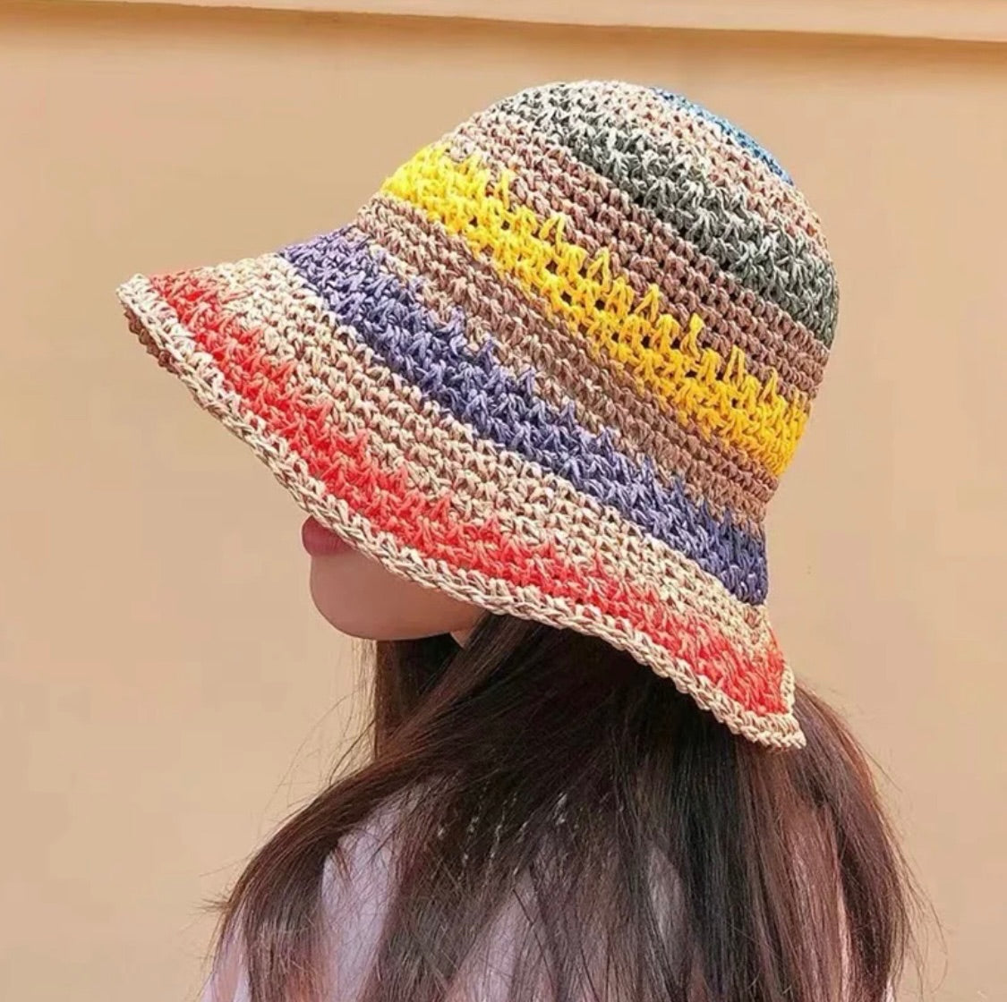 Rainbow Straw Bucket hat