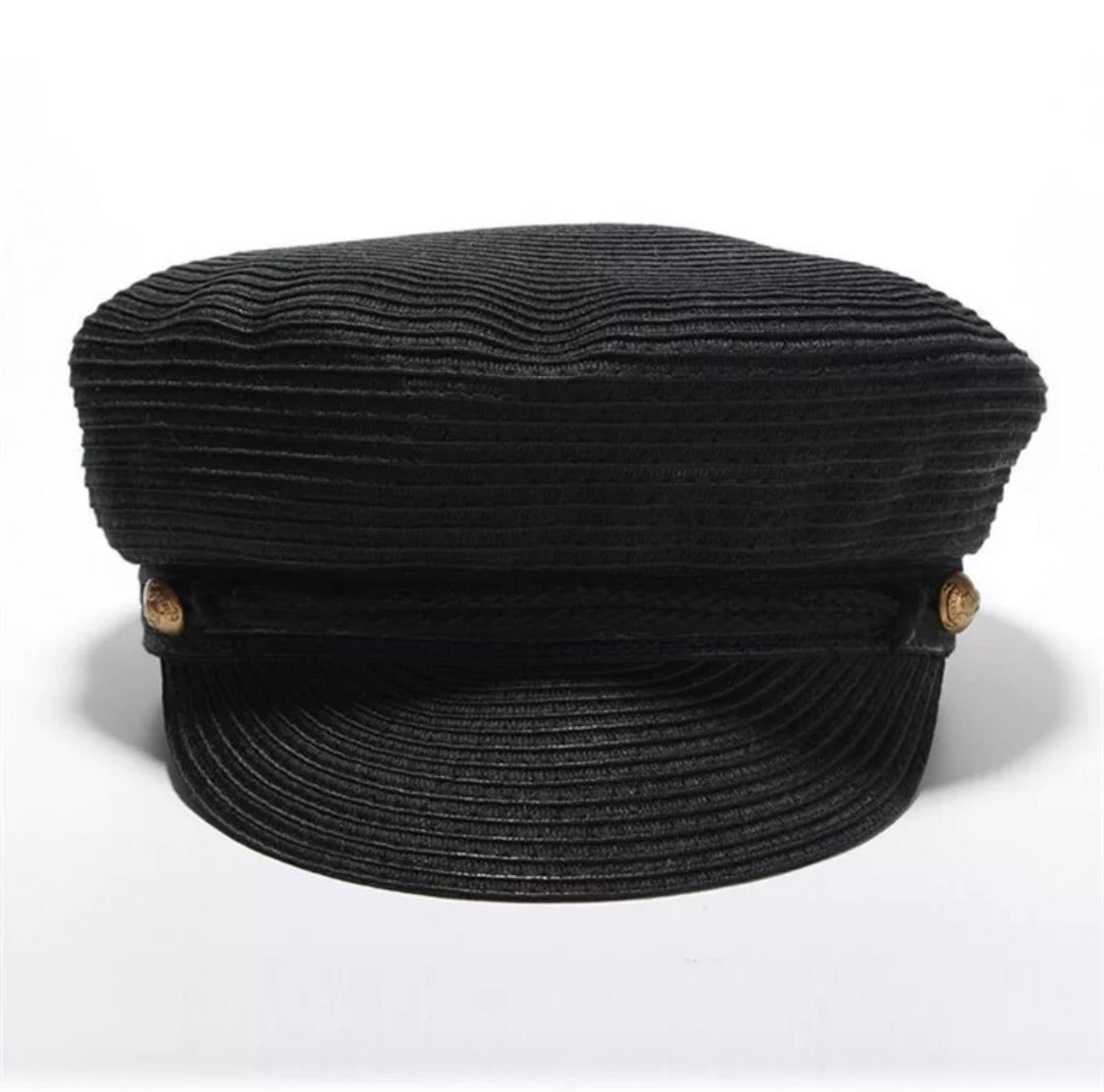 Straw Military Cap Black