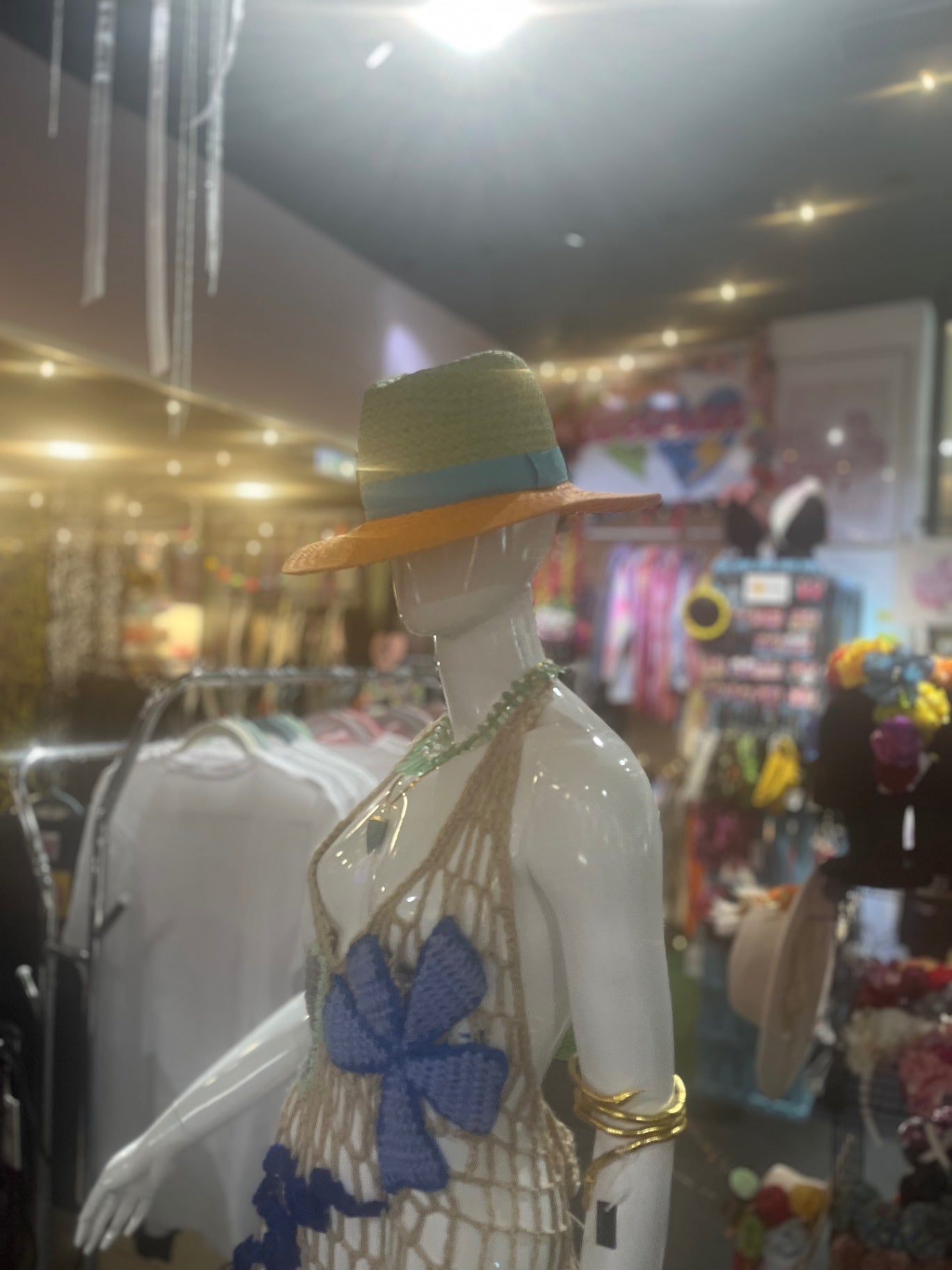 Orange Striped Straw Fedora Adjustable