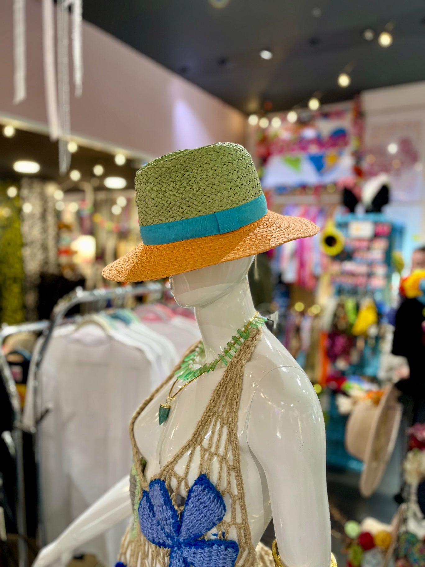 Orange Striped Straw Fedora Adjustable