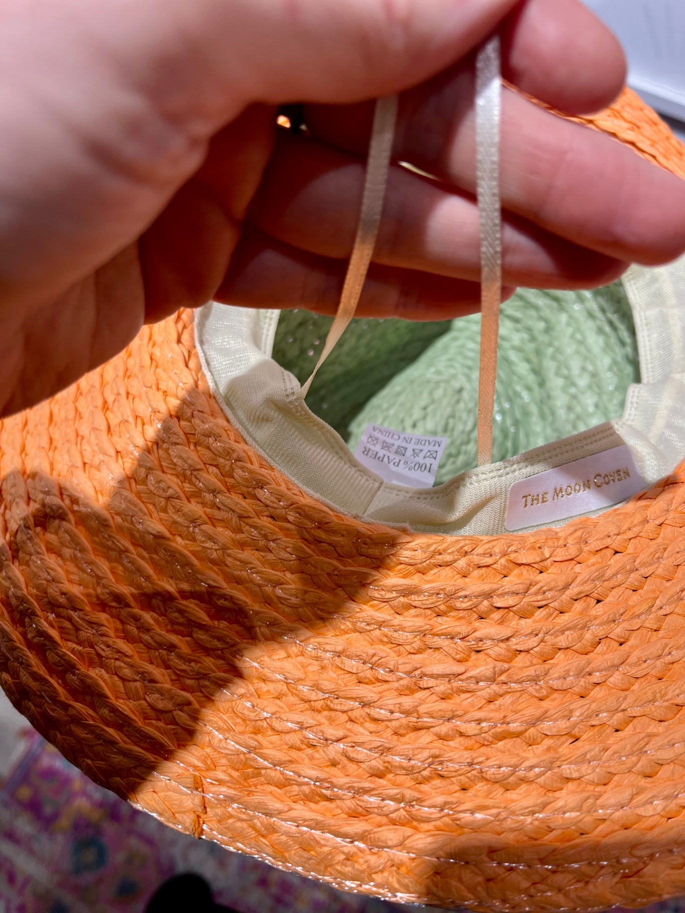 Orange Striped Straw Fedora Adjustable
