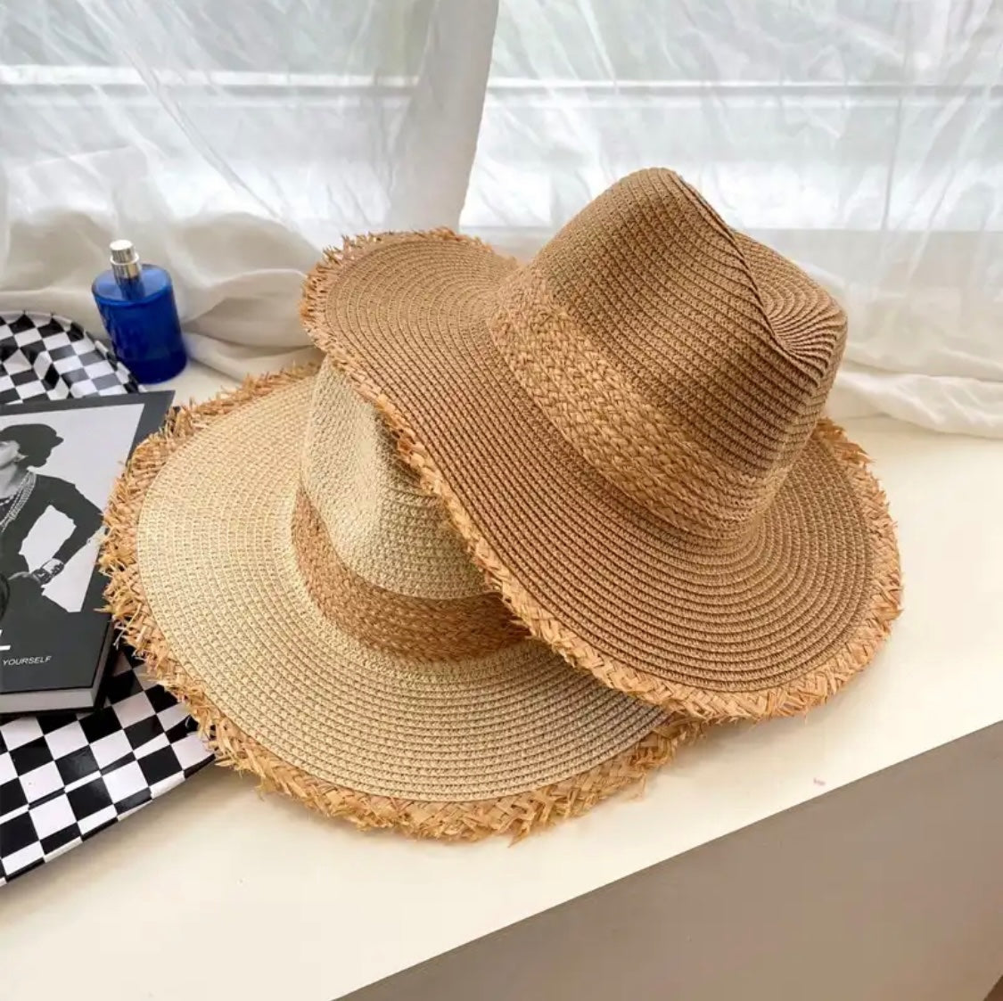 Frayed Straw Fedora Sun Hat