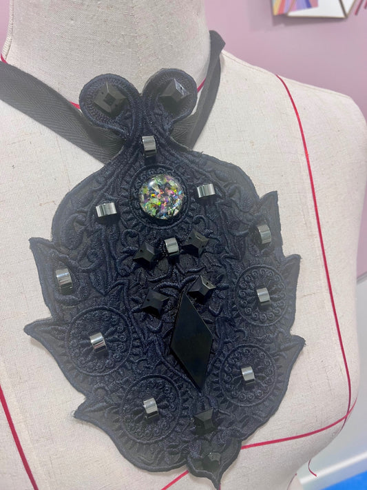 Necklace/Tie Belt Bejewelled Black Bib
