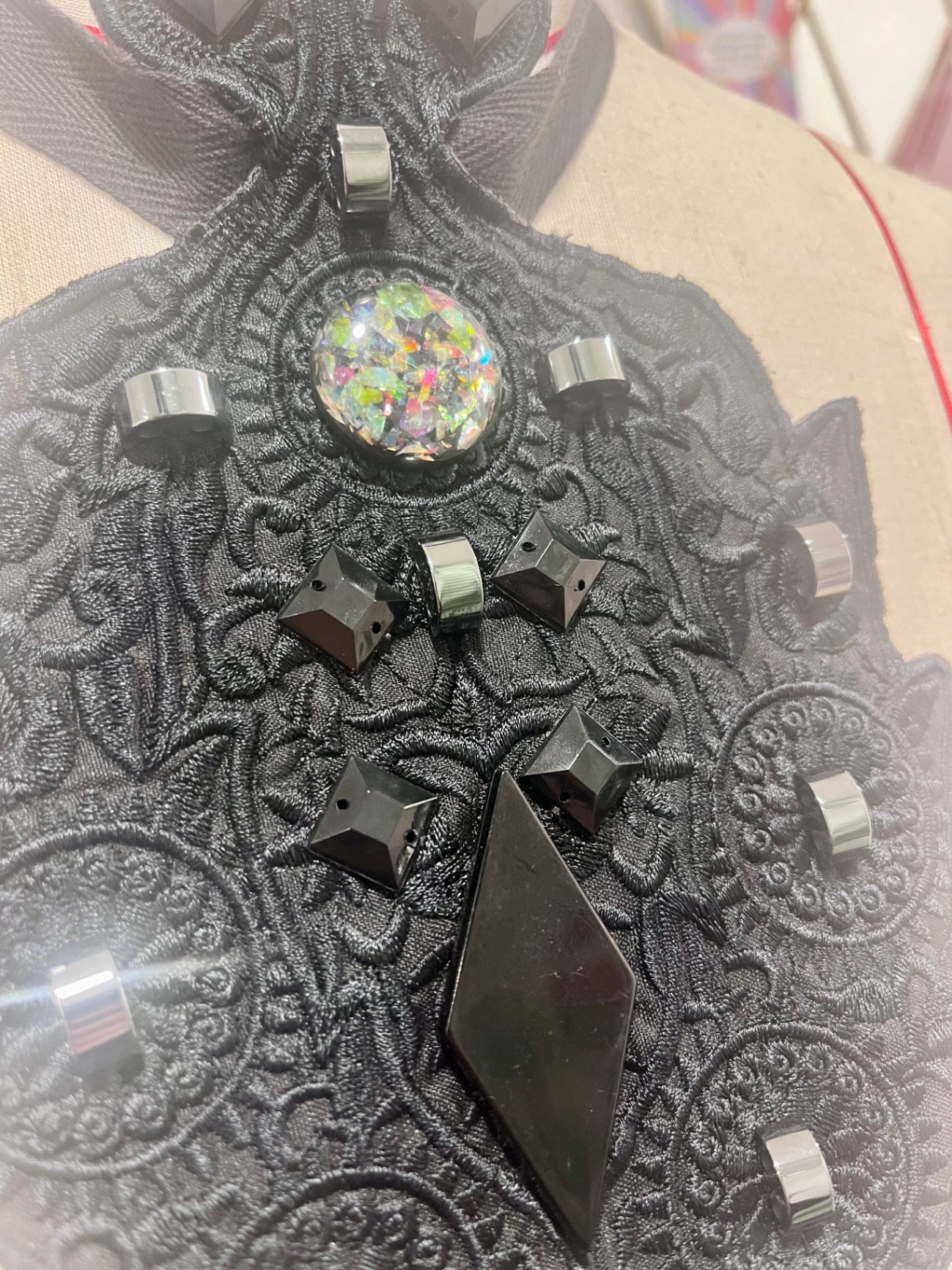 Necklace/Tie Belt Bejewelled Black Bib