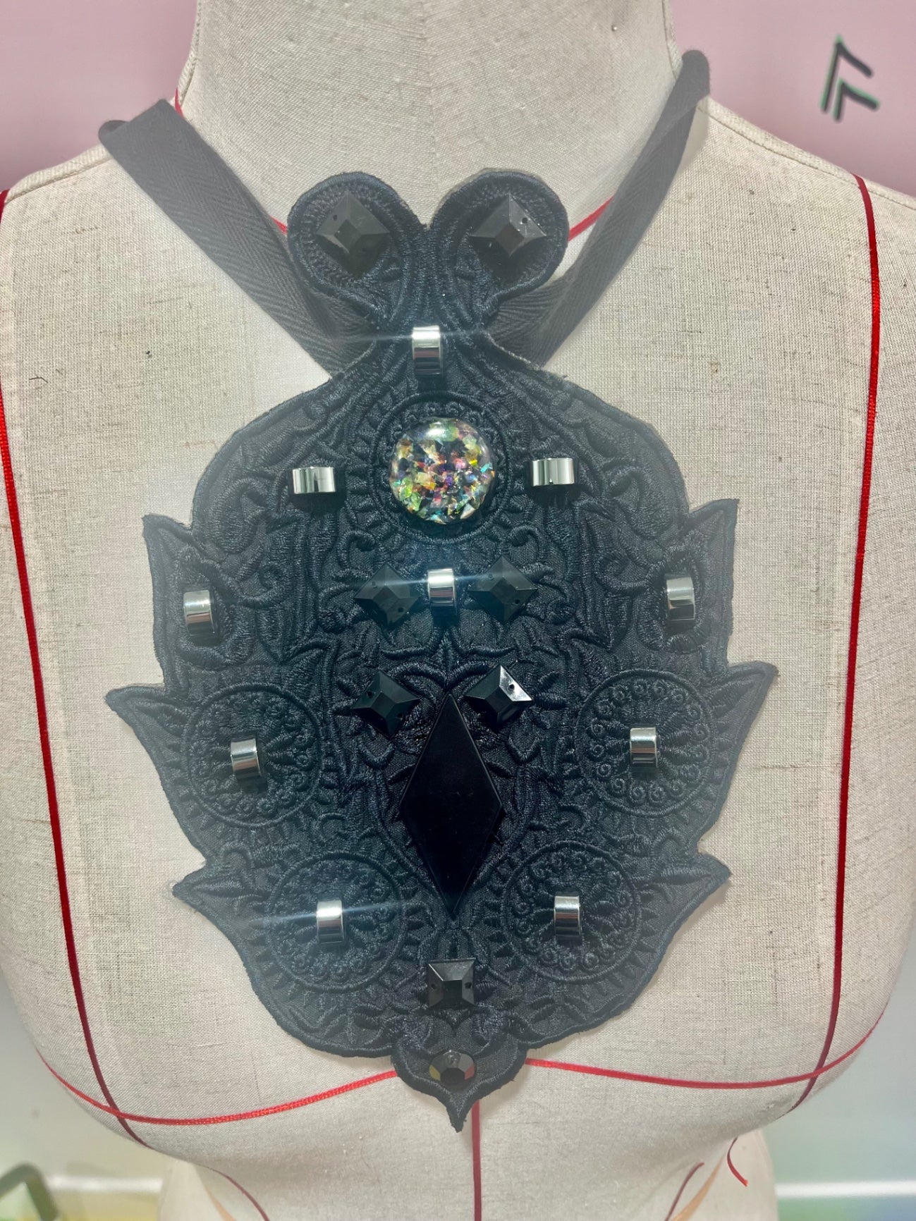 Necklace/Tie Belt Bejewelled Black Bib