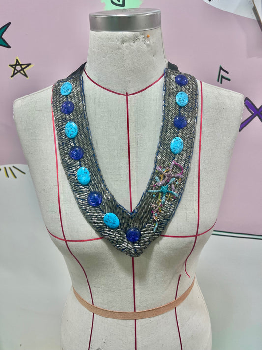 Blue Bejewelled Mermaid Bib Necklace