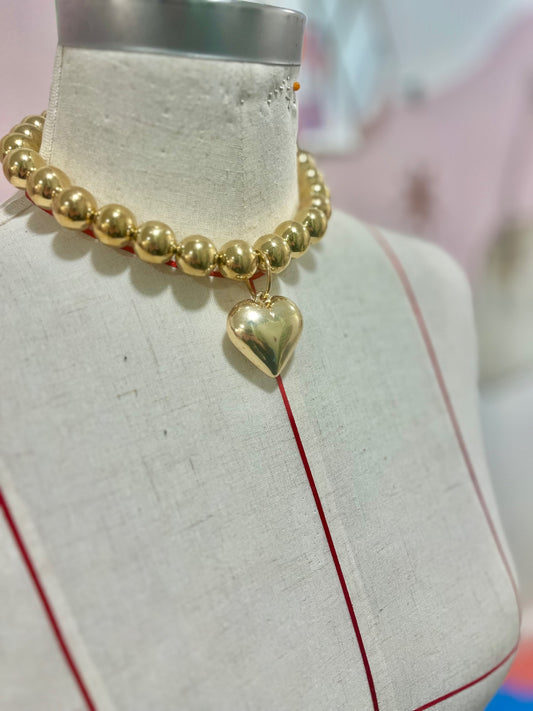 Gold Ball Heart Necklace