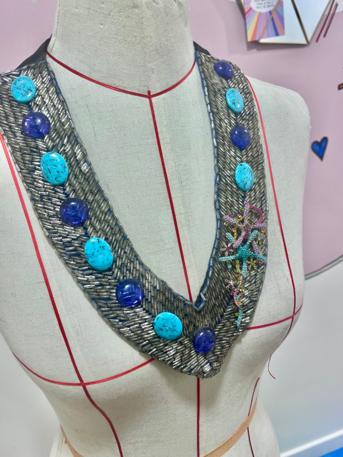 Blue Bejewelled Mermaid Bib Necklace