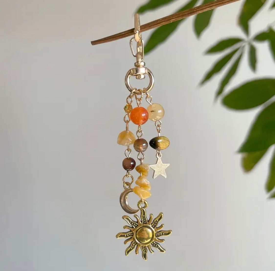 Gold Citrine Sun Moon Keychain