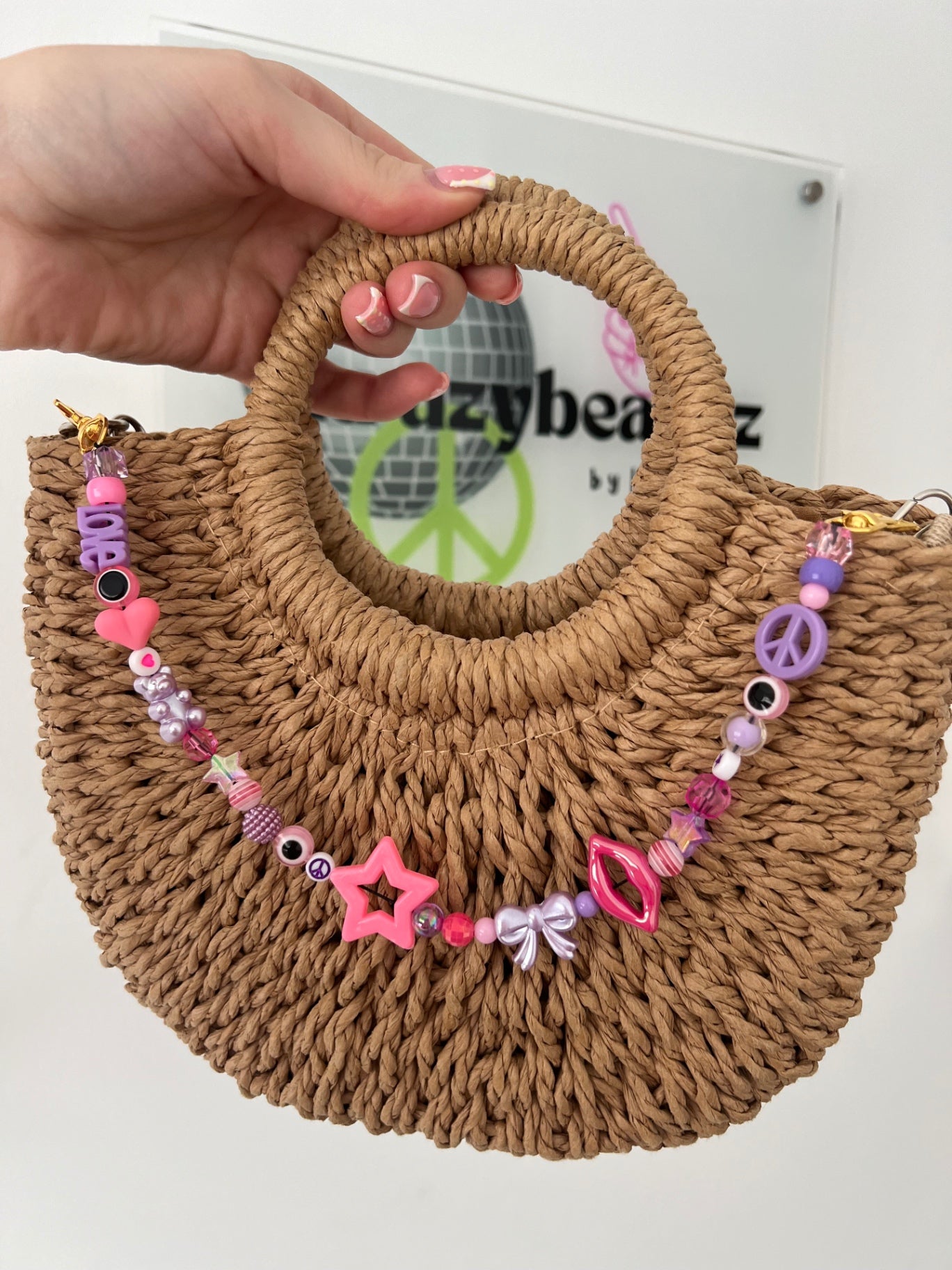 Shine bright bag charm - pink/purple (gold hooks)