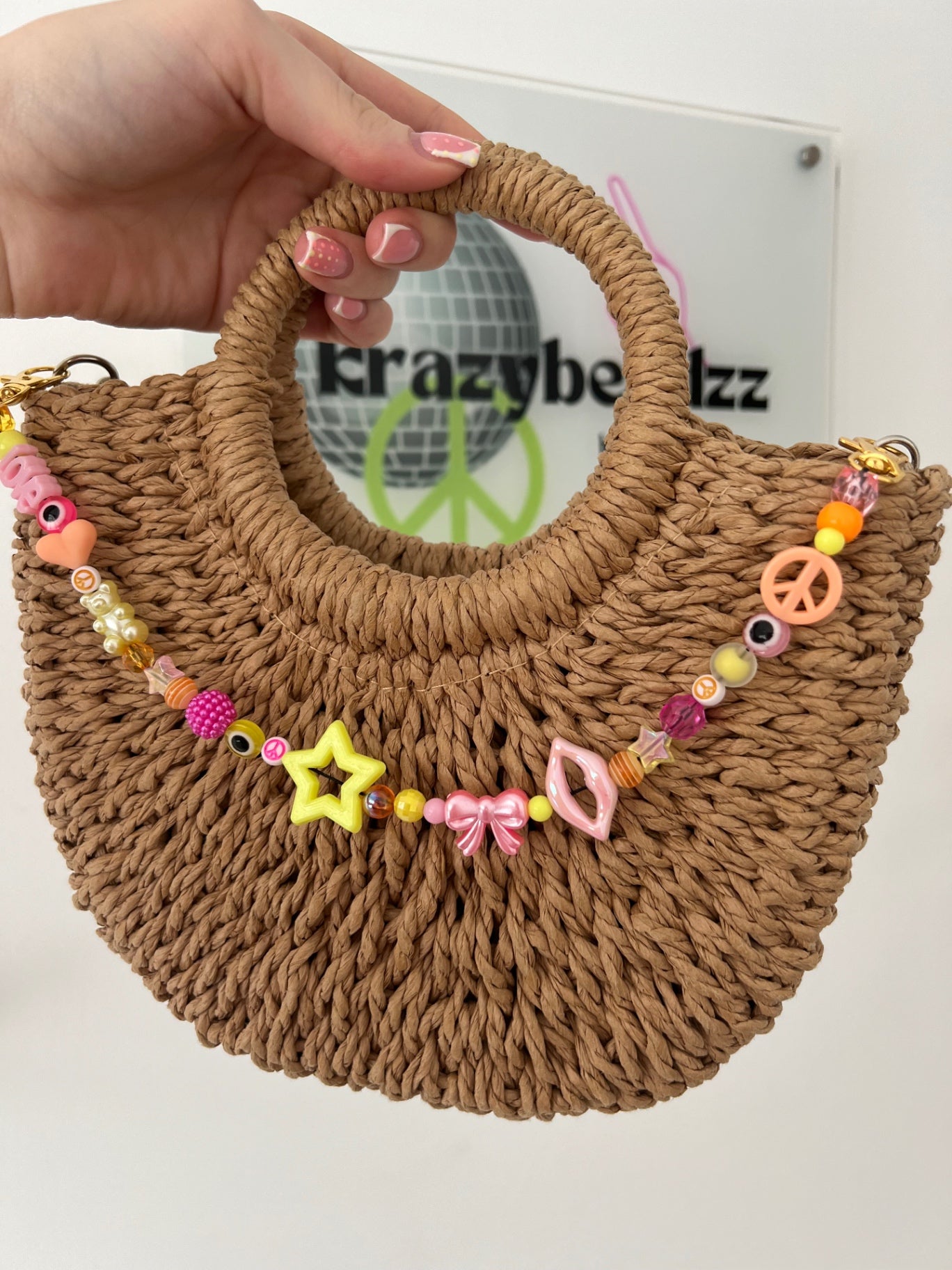 Shine bright bag charm - pink/orange/yellow (gold hooks)