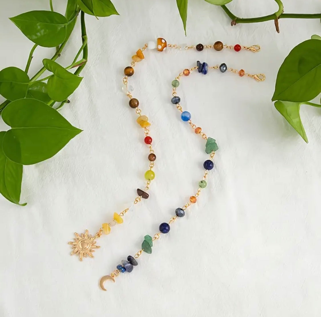 Long Mushroom Sun Beaded Gold Bag Charm