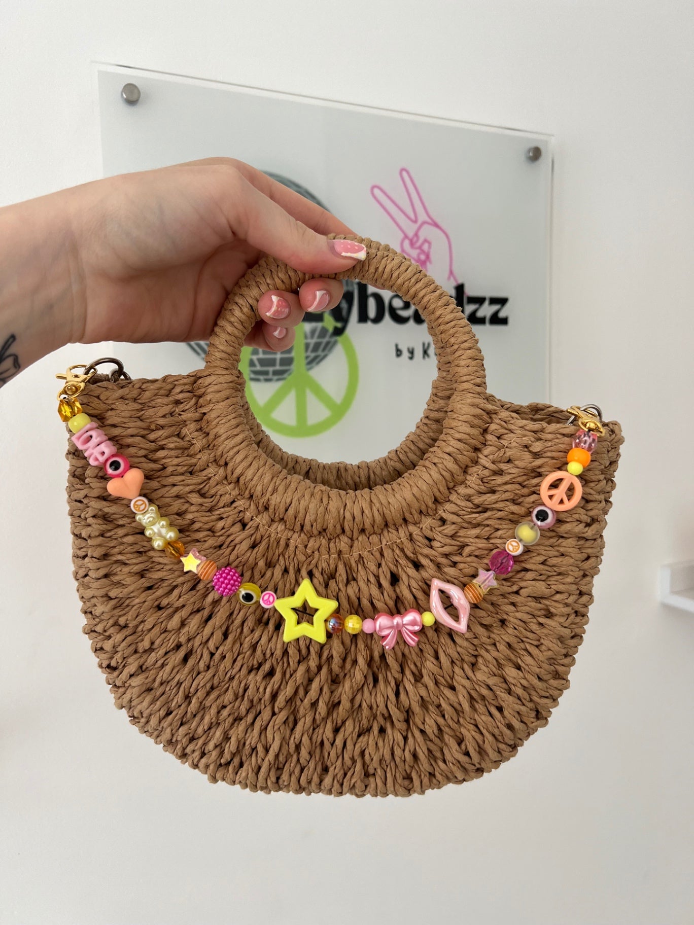 Shine bright bag charm - pink/orange/yellow (gold hooks)