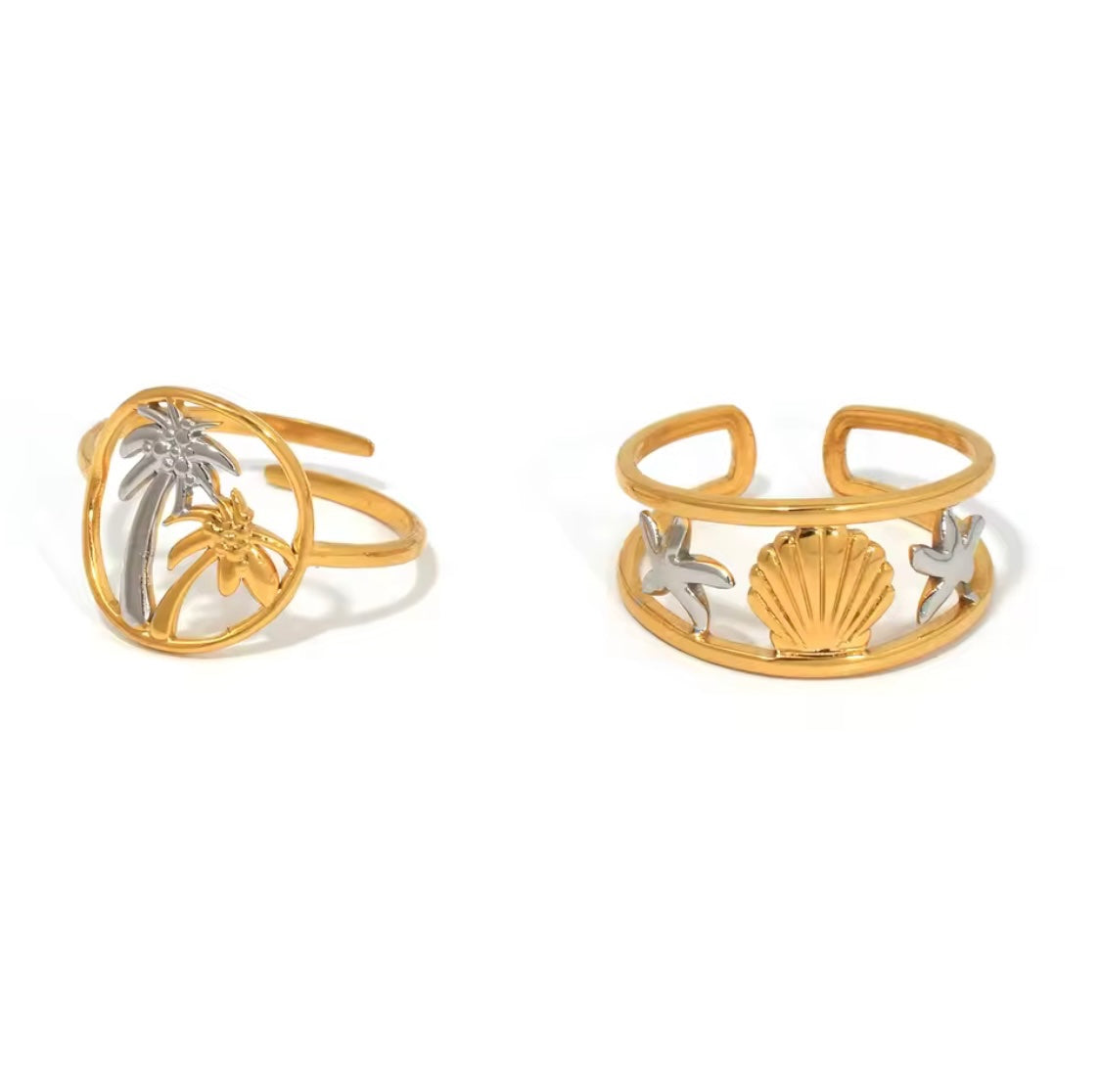 “Ocean Treasures” Shell Starfish Ring Adjustable