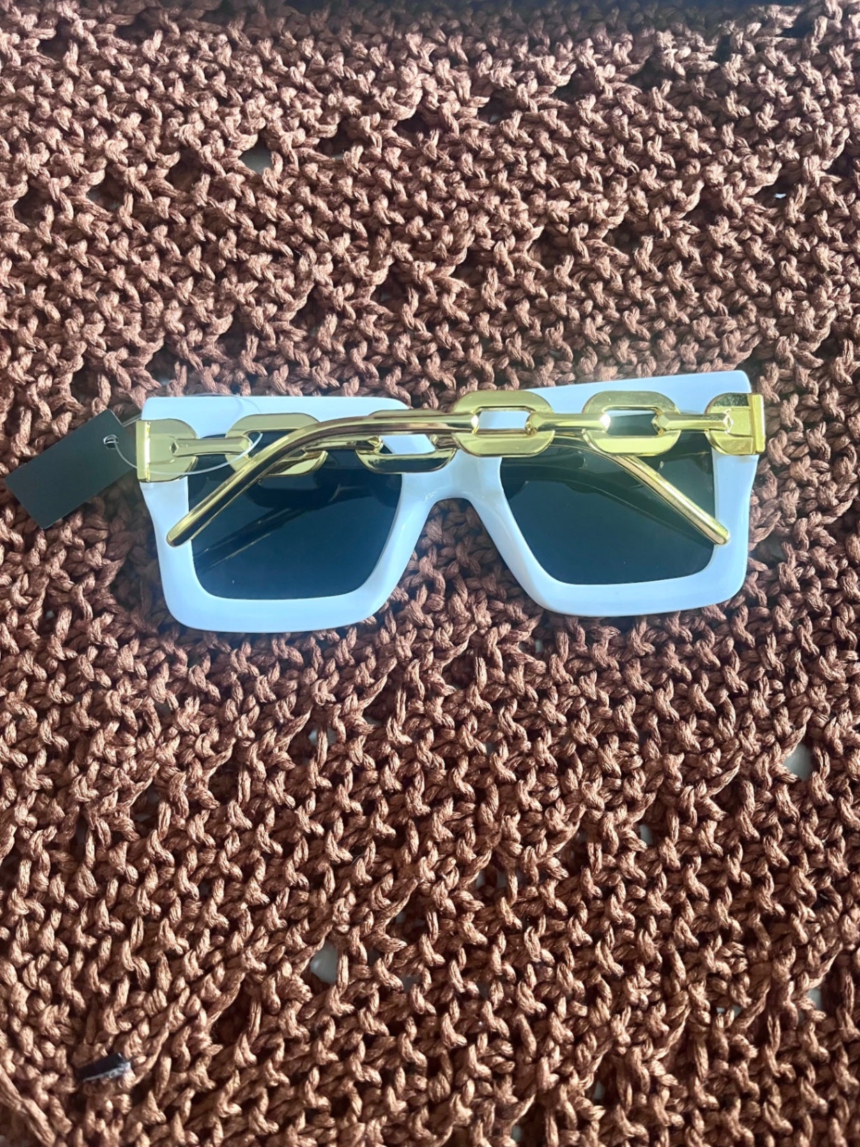 Square Gold Chain Sunnies White